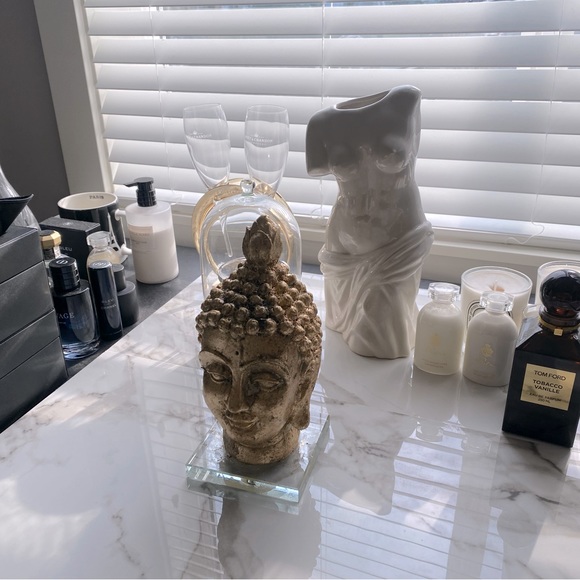 24kt gold leaf gilded Buddha statue bust with glass base